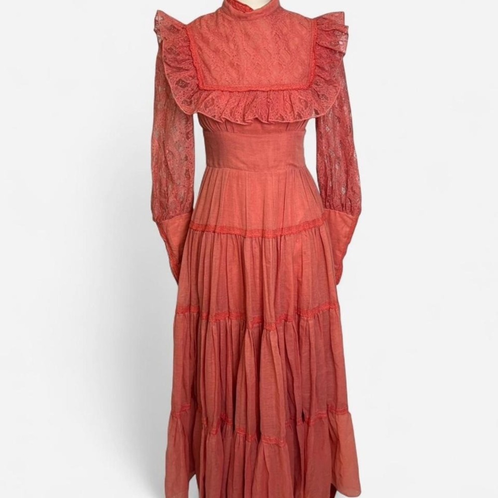 Vintage gunne saxe pink maxi prairie dress long sleeve TAG CUT read description